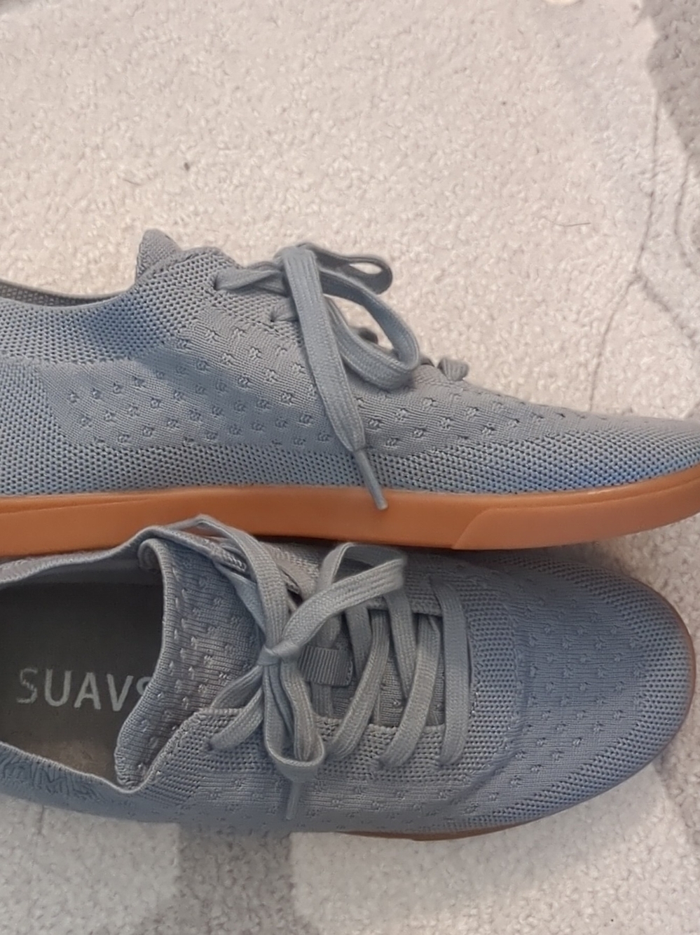 Suavs Women's Gray Knit Lace-Up Sneakers with Gum Sole